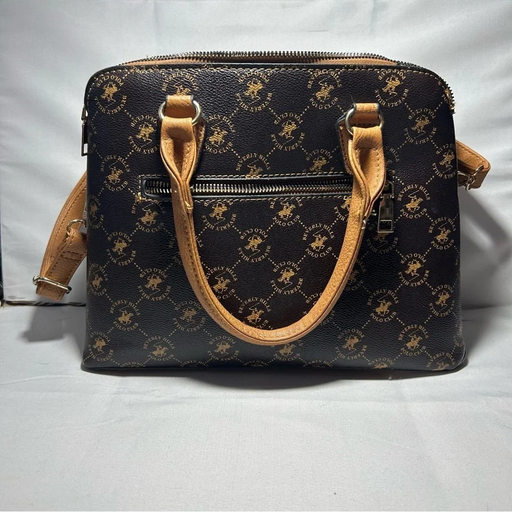 Beverly Hills polo club Purse Elegant Brown and Tan Handbag Mini Bag Handheld